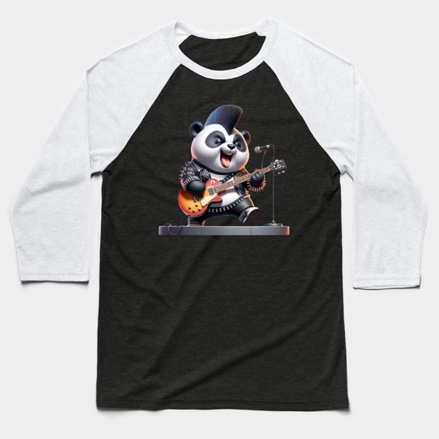 Punk Rock Panda - Electric Riffs - Hardcore Panda Musician Tee Baseball T-Shirt by vk09design